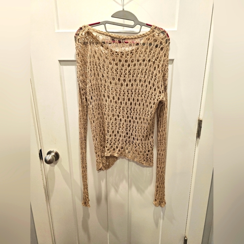 Velvet by Graham & Spencer Tan Crochet Open Knit Sweater Women’s Medium Boho
